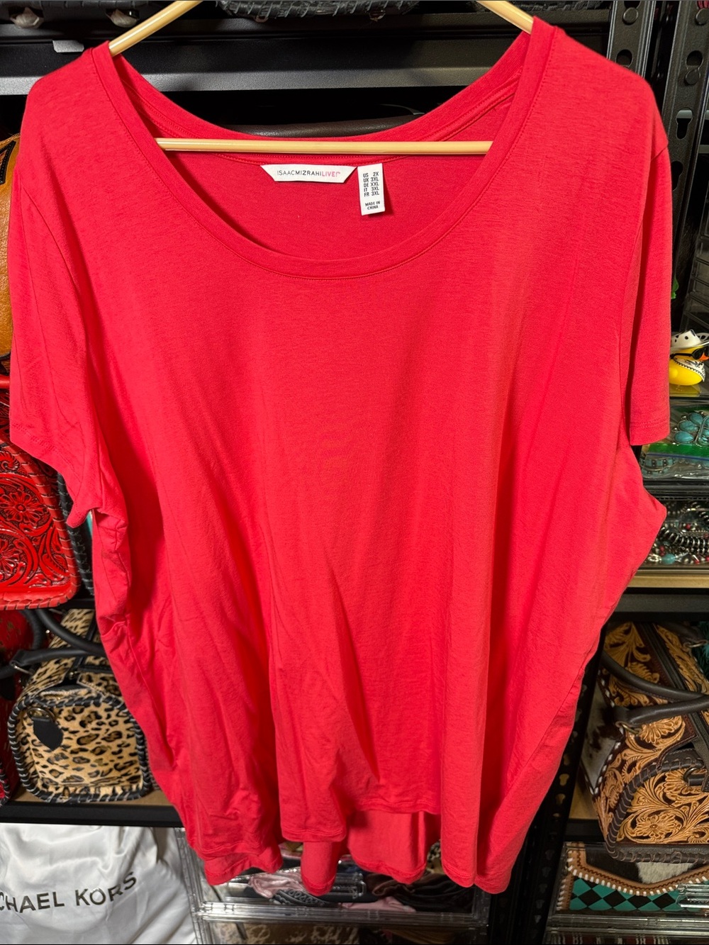 Isaac Mizrahi Bright Red Scoop Neck Short Sleeve Pima Cotton Tunic